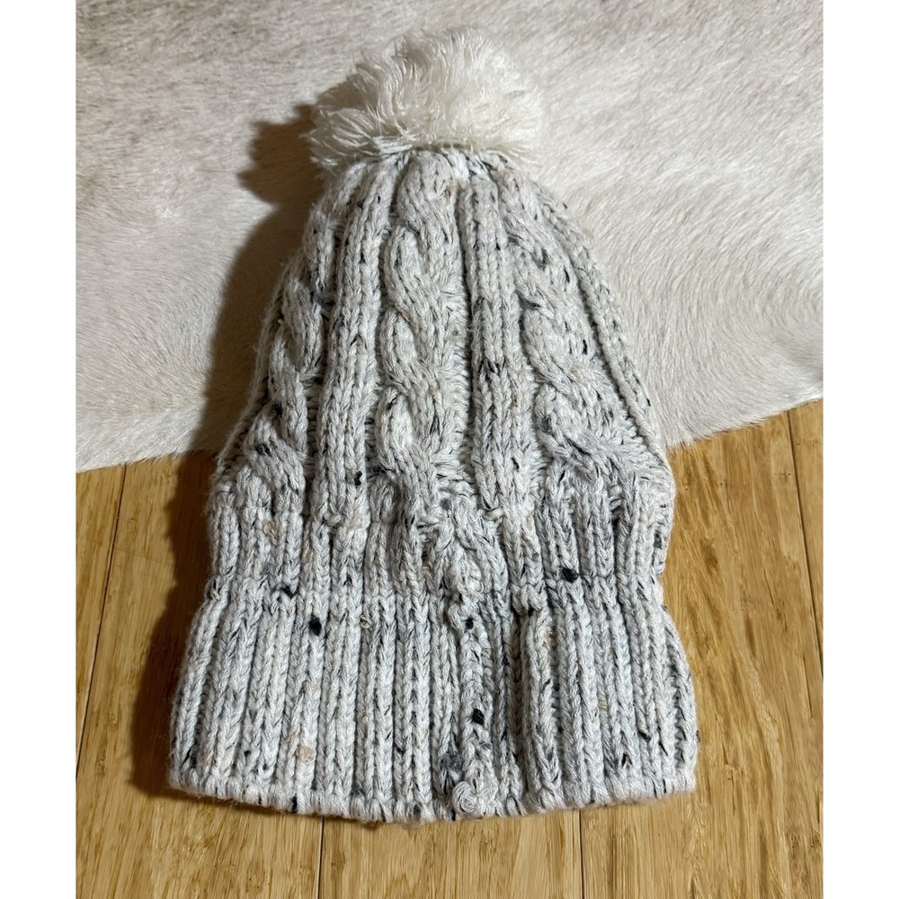 Adrienne‎ Landau Winter White Lined Pom-Pom Beanie Hat Cap VGC